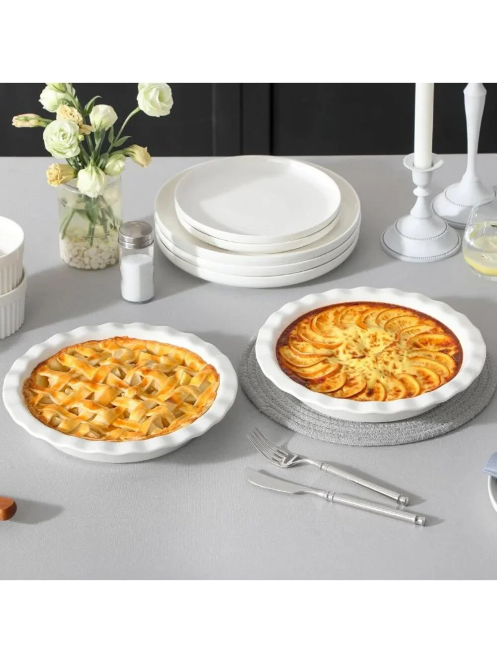 9-Inch Ceramic Pie Pan - Non-Stick Deep Baking Dish for Quiche, Tart & Apple